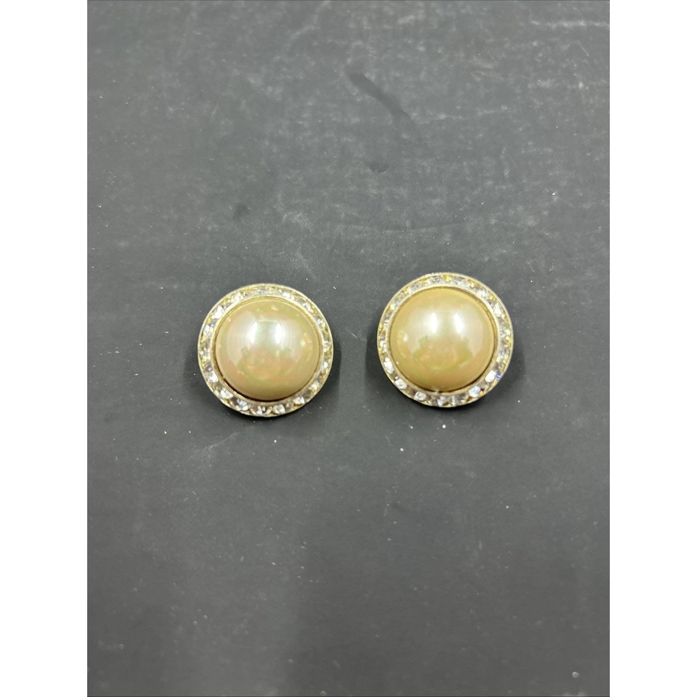 Vintage Faux‎ Pearl & Rhinestone Clip On Earrings